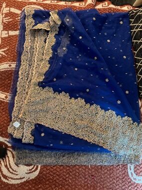dupatta like blue and Gold Embroidered Fabric